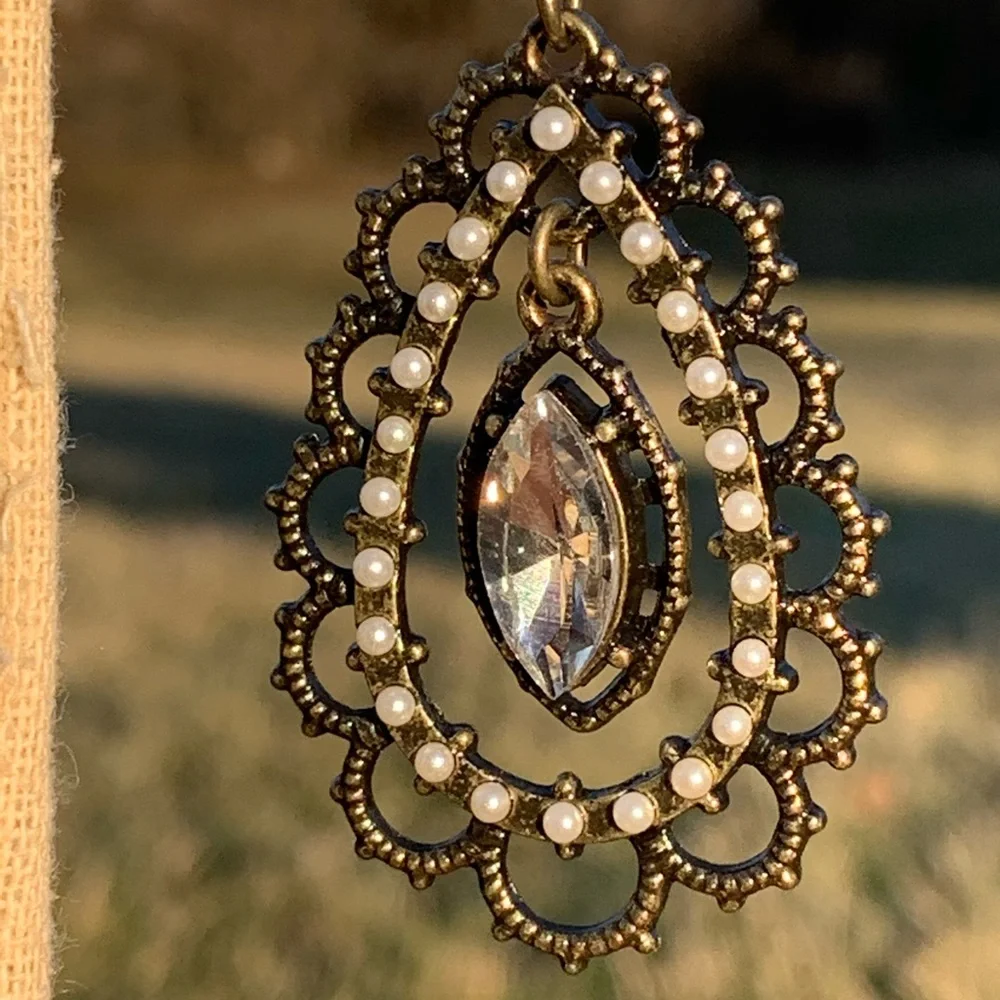 NEW Pearl + Crystal Filigree Earrings Chloe + Isabel